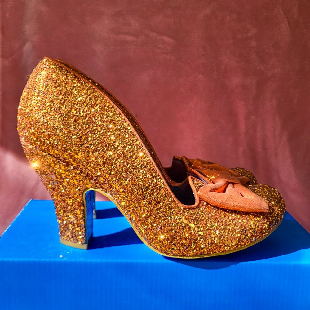 Irregular Choice Size 10 / 41 Orange Sparkly Glitter Pumps "Just in Time" Orange